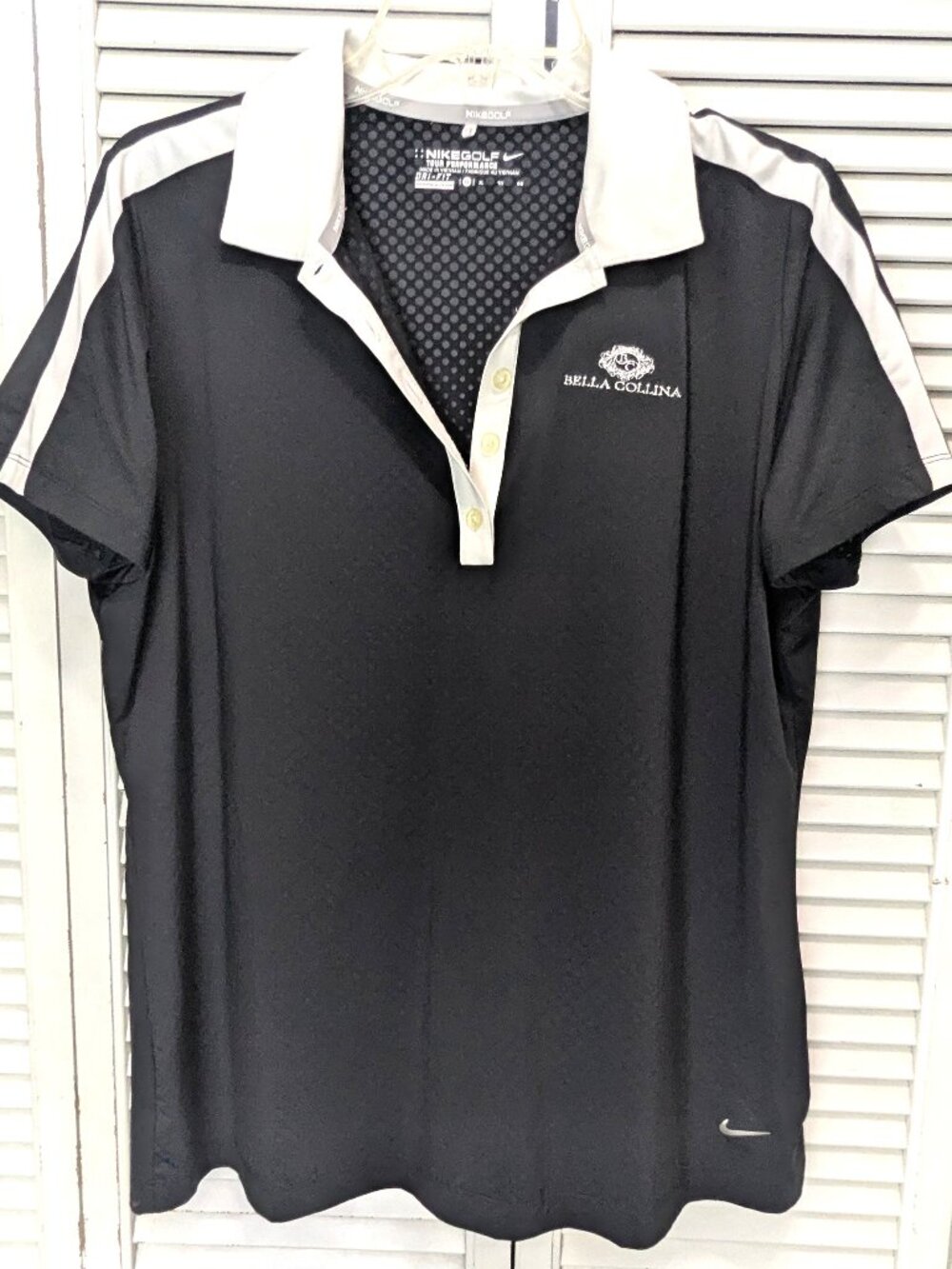 Nike Womens Golf Tour Performance Polo Shirt Dri Fit Black White Sz XL FL Resort